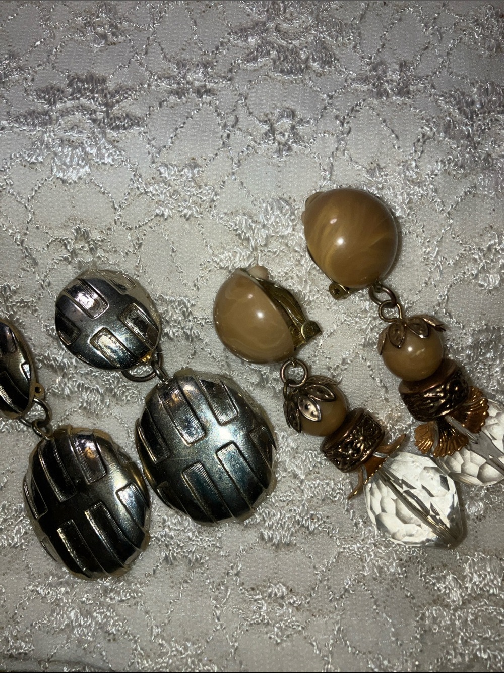 Mixed Pair Statement Earrings in Brown and Gold Tones